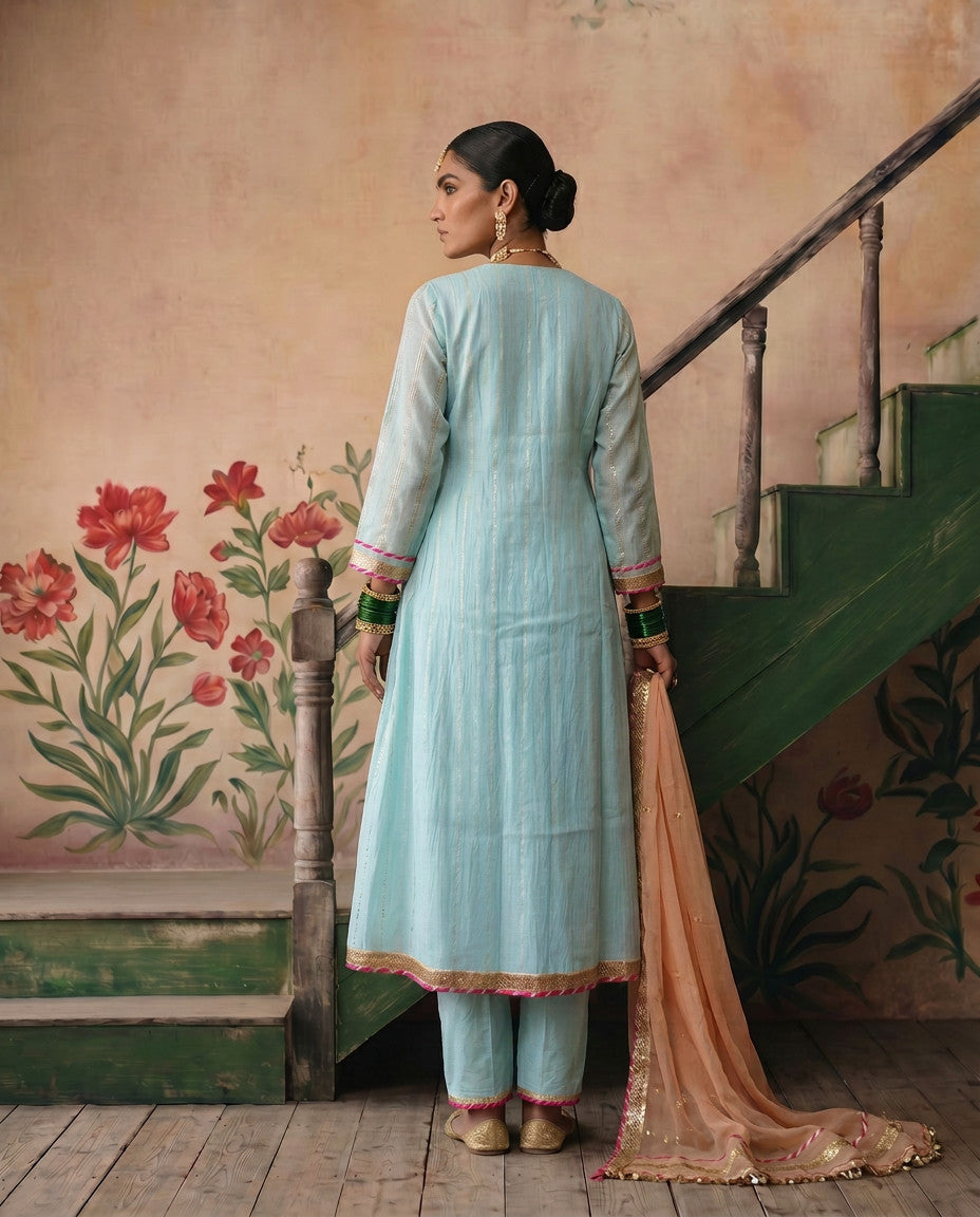 Pastel Blue kurta Set with Peach Dupatta