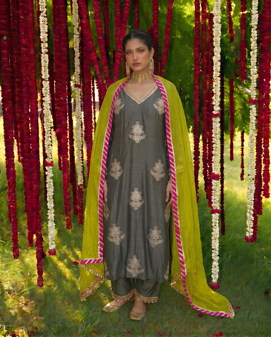 Regal Grey dori noor kurta Suit Set