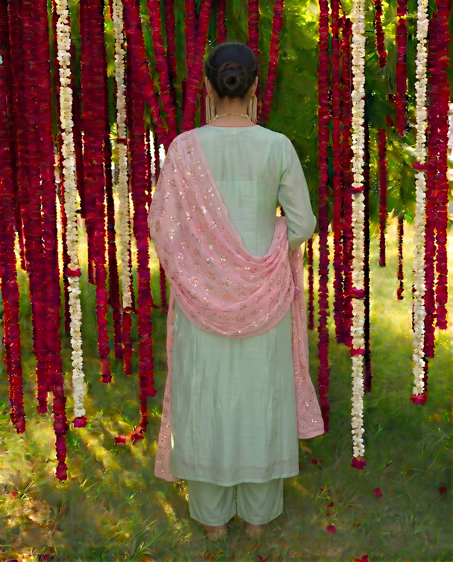 Ethereal Blush & Mint Embroidered Suit Set