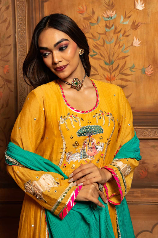 Mustard Yellow radha kishan Set