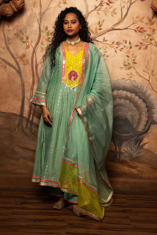 Mint Green pecock Embroiderec kurta Set