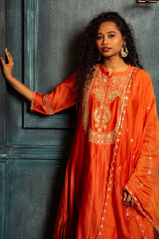 Festive Orange dori Kurta Set