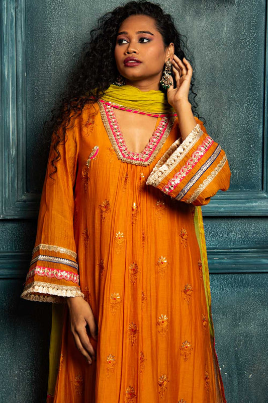 Golden Orange Festive Kurta Set