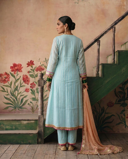 Pastel Blue kurta Set with Peach Dupatta