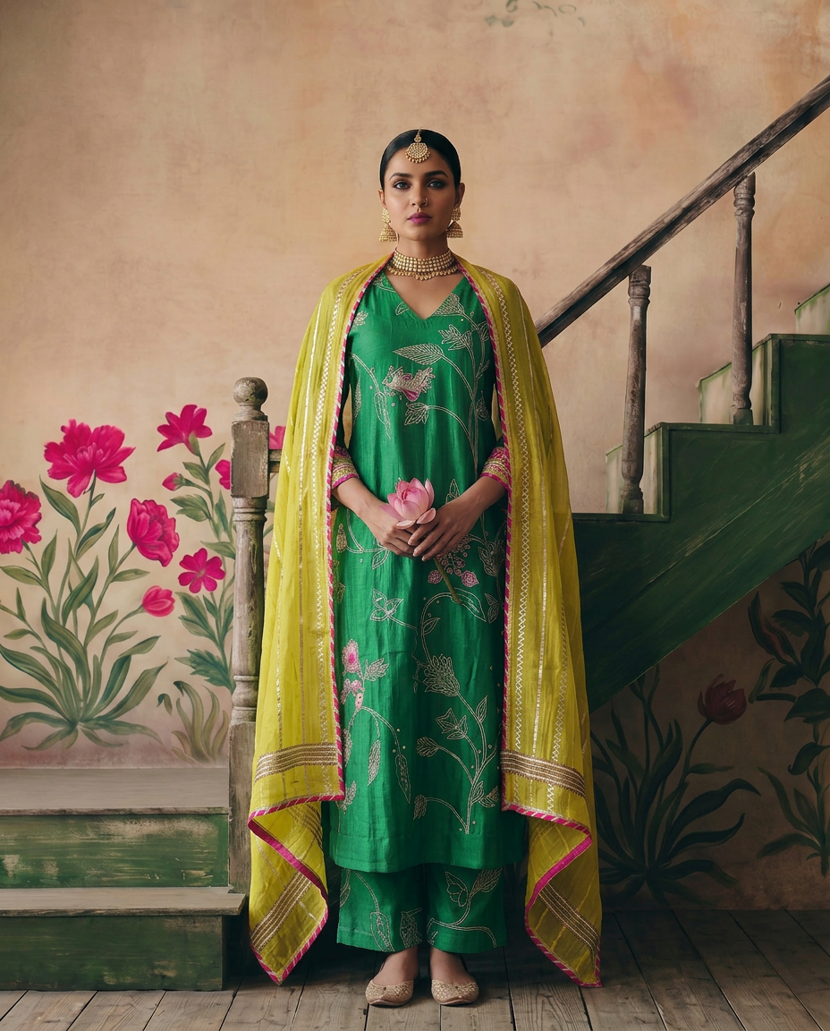 Emerald Green all over gota jaal Set