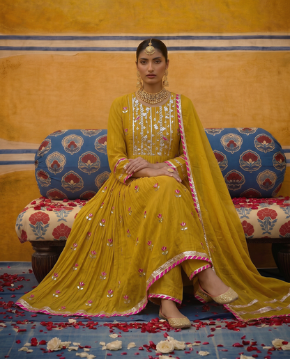 Mustard gota petal kurta Set