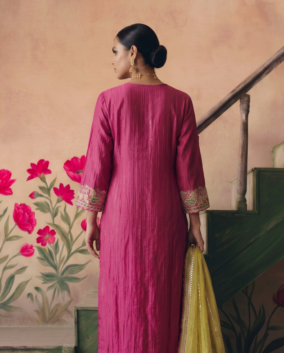 Rani Pink All Over Gota Jaal kurta set