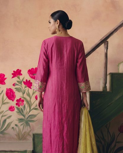 Rani Pink All Over Gota Jaal kurta set