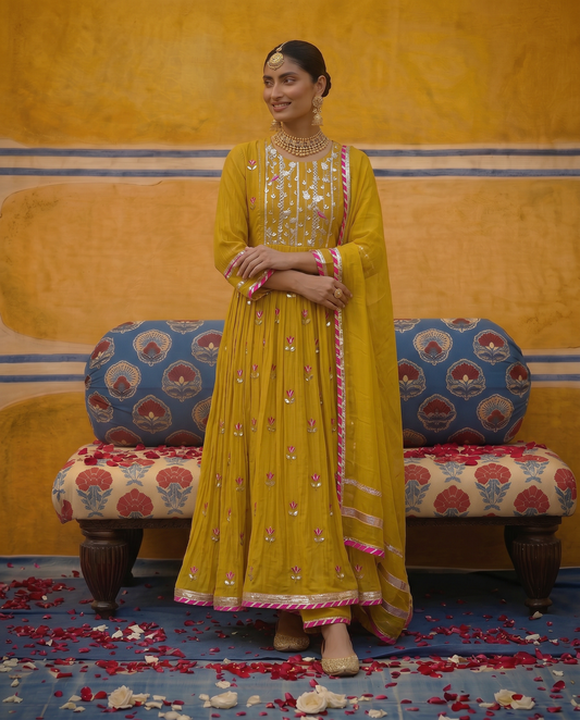 Mustard gota petal kurta Set