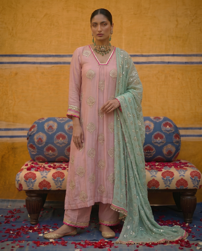 Mint Serenity & Pink Embellished kurta Set