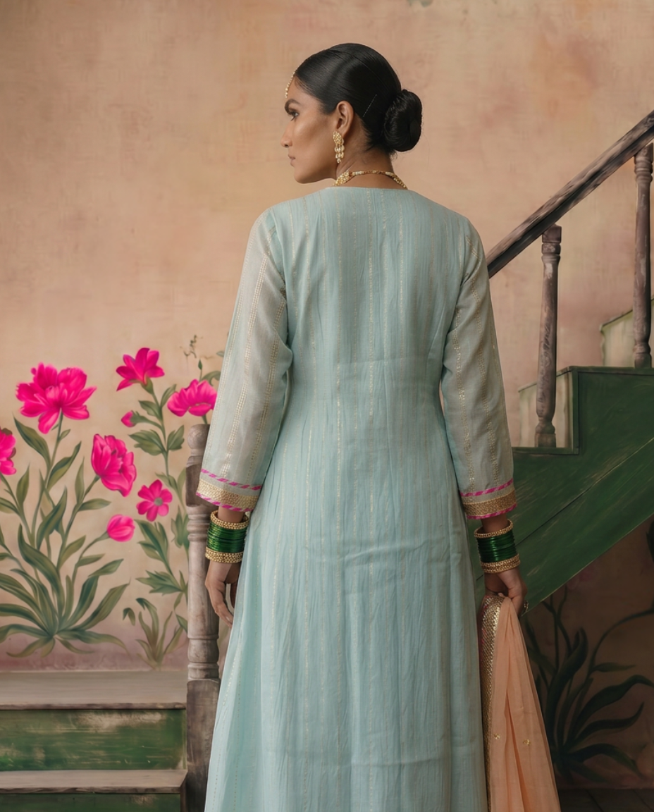 Pastel Blue kurta Set with Peach Dupatta