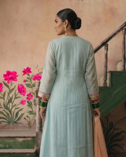 Pastel Blue kurta Set with Peach Dupatta