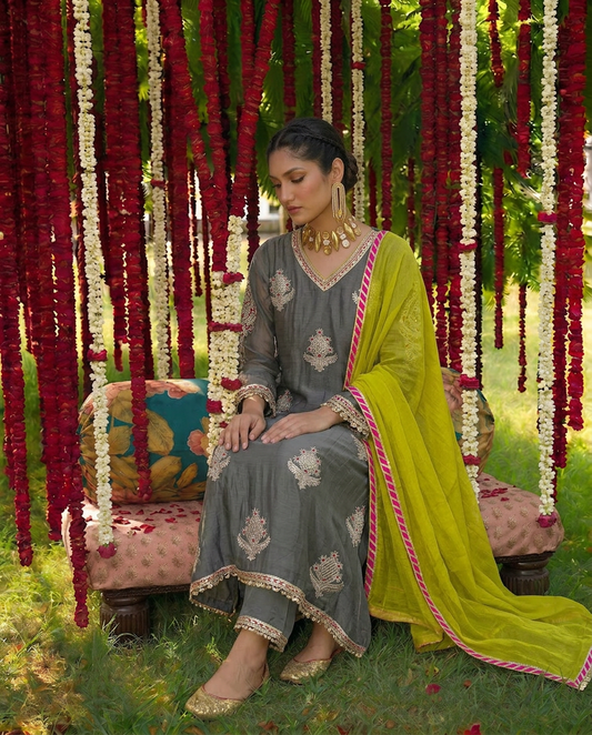 Regal Grey dori noor kurta Suit Set