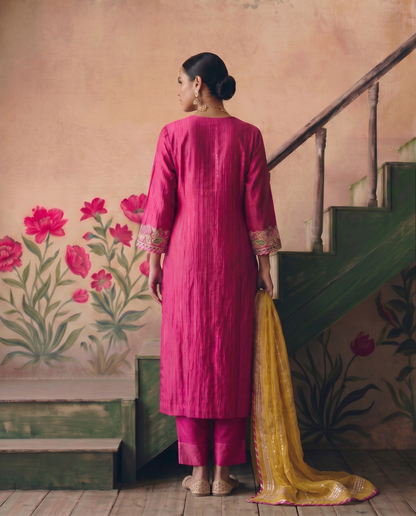 Rani Pink All Over Gota Jaal kurta set