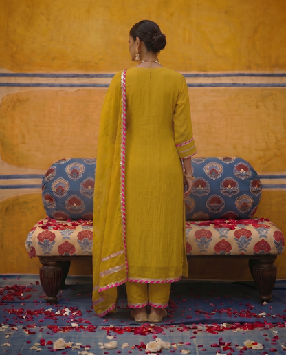 Mustard gota petal kurta Set