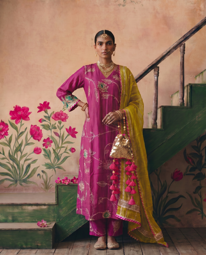 Rani Pink All Over Gota Jaal kurta set