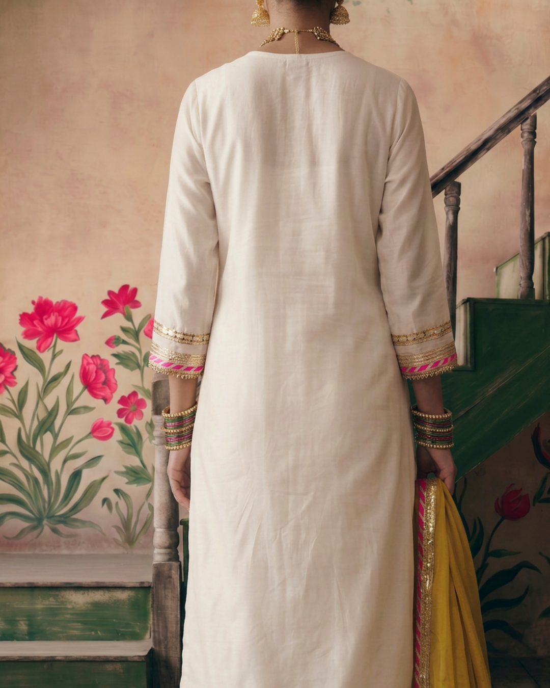 Off White gota flower placket kurta set