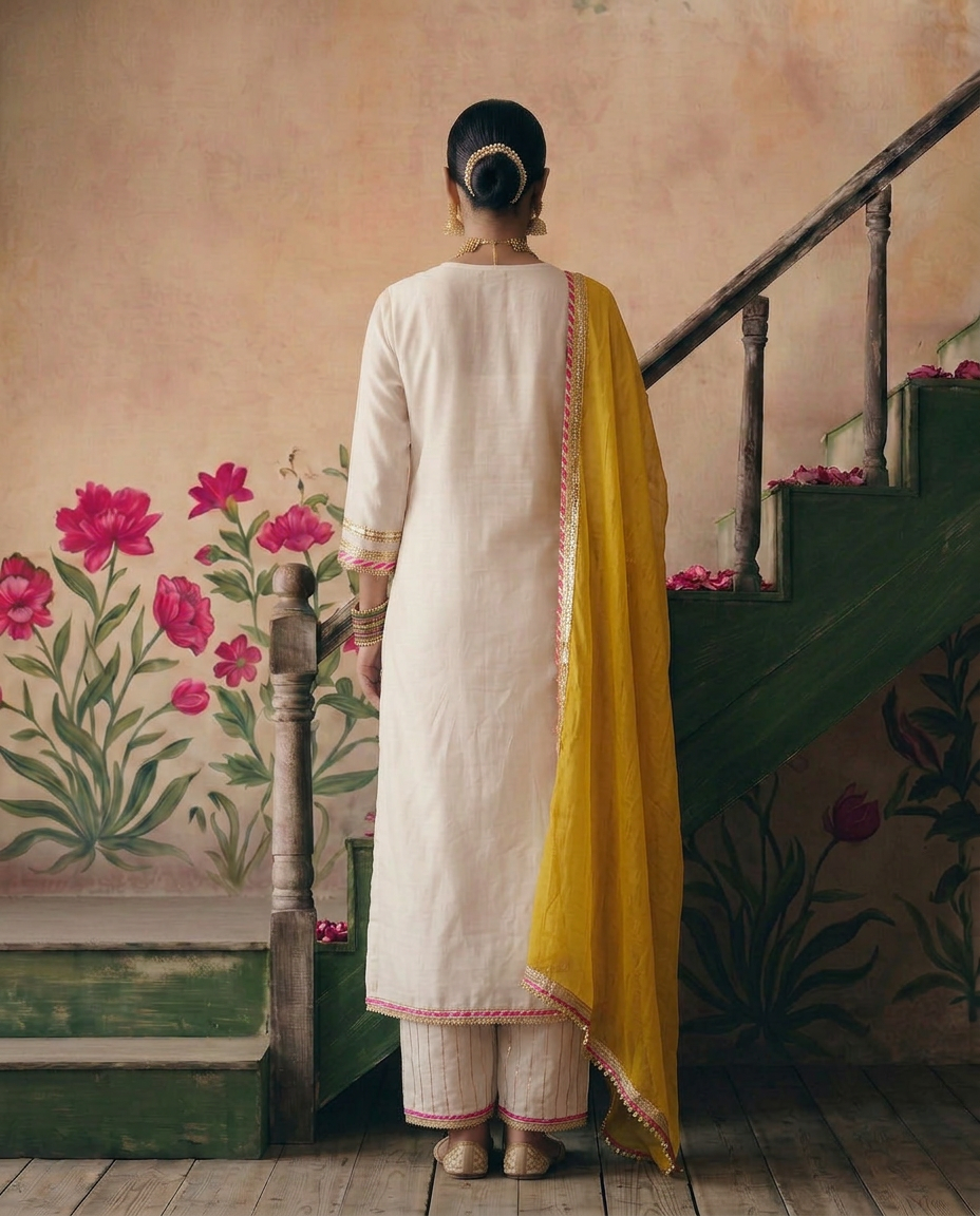 Off White gota flower placket kurta set
