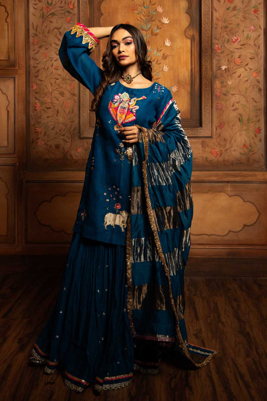 Midnight Blue shreenathji skirt Set