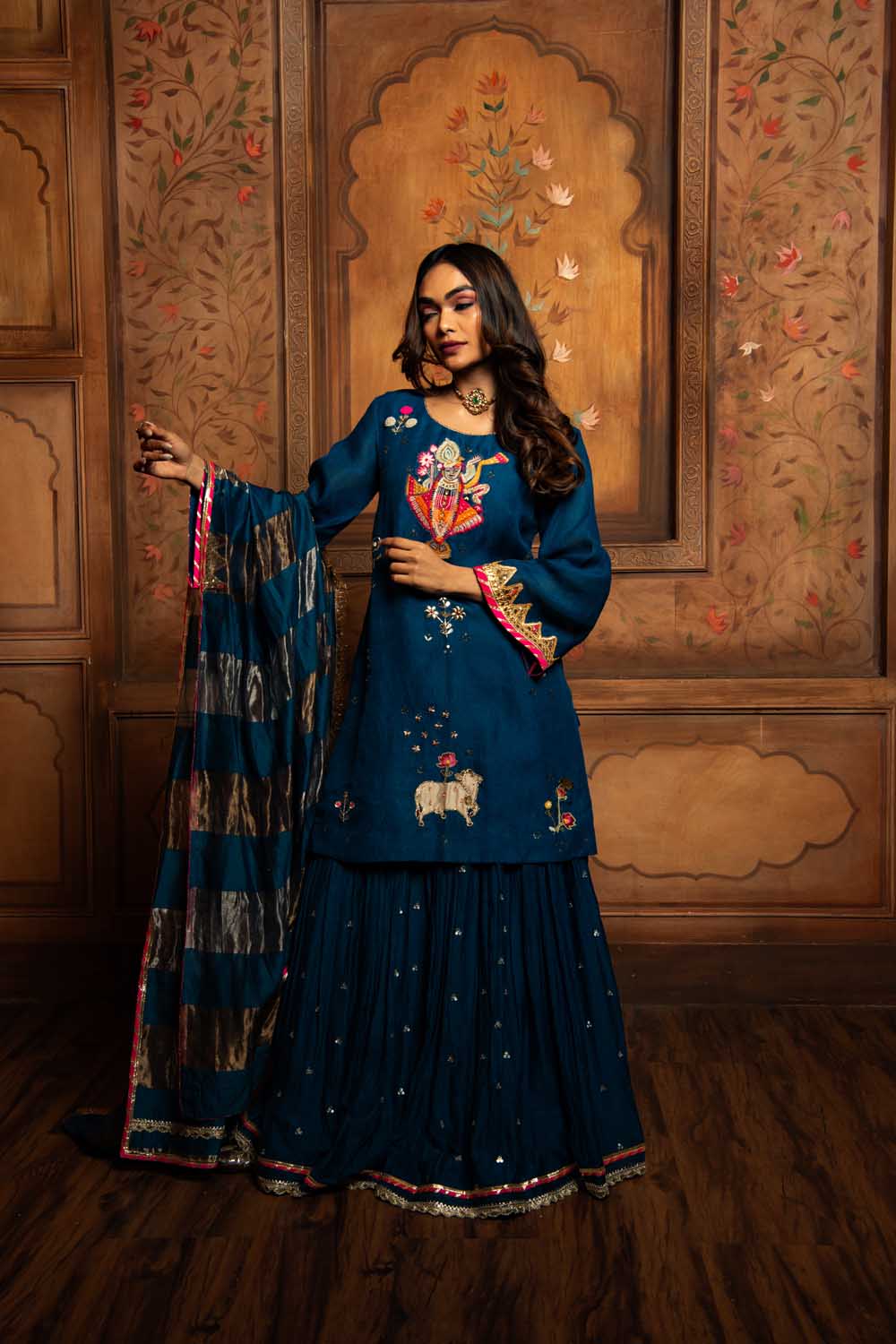 Midnight Blue shreenathji skirt Set