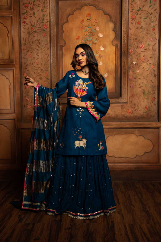 Midnight Blue shreenathji skirt Set
