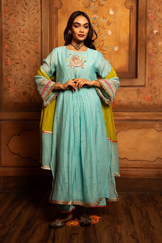 Aqua Blue shrinathji kurta Set