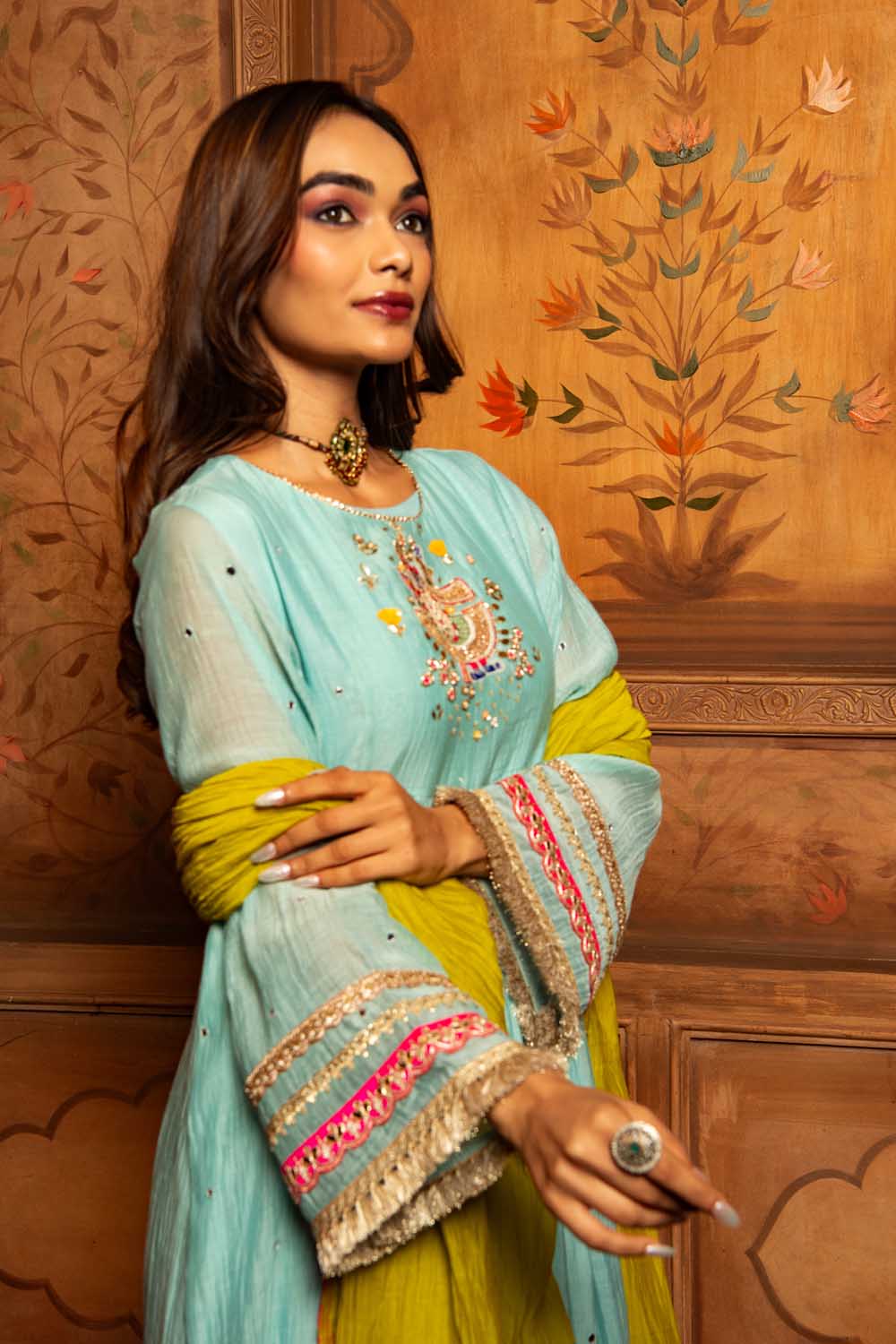 Aqua Blue shrinathji kurta Set
