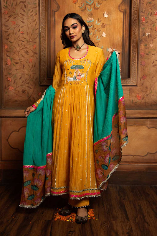 Mustard Yellow radha kishan Set