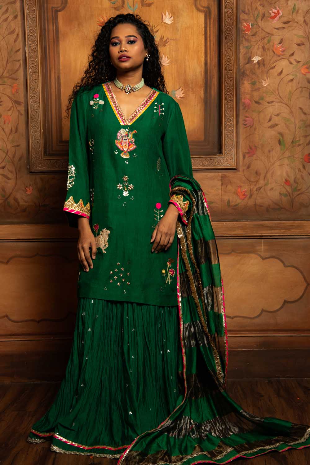 Emerald Green kurta with Skirt