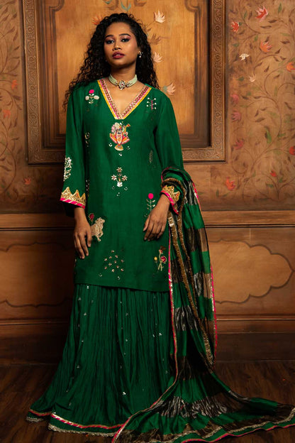 Emerald Green kurta with Skirt