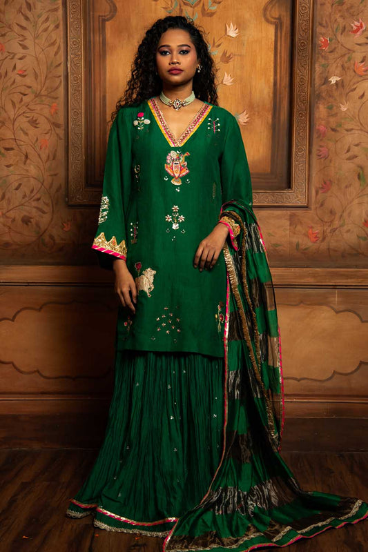 Emerald Green kurta with Skirt