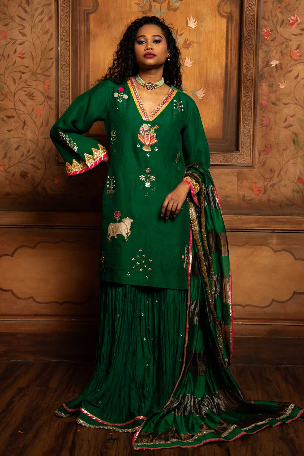 Emerald Green kurta with Skirt