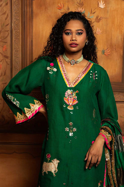 Emerald Green kurta with Skirt