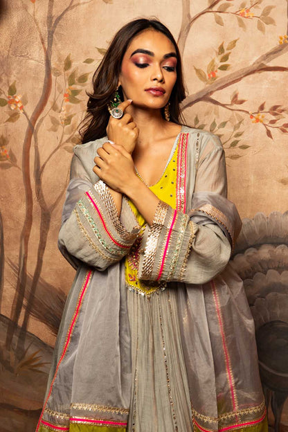 Grey pecock Embroidered kurta Set