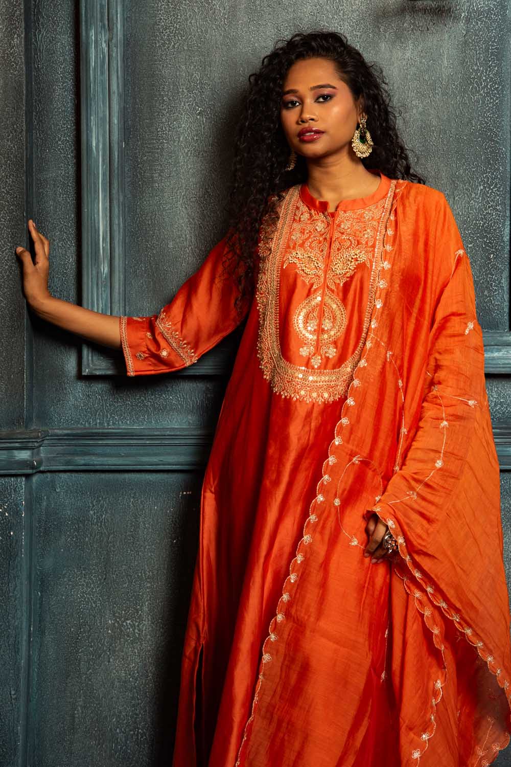 Festive Orange dori Kurta Set