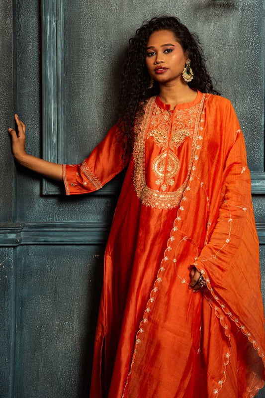 Festive Orange dori Kurta Set
