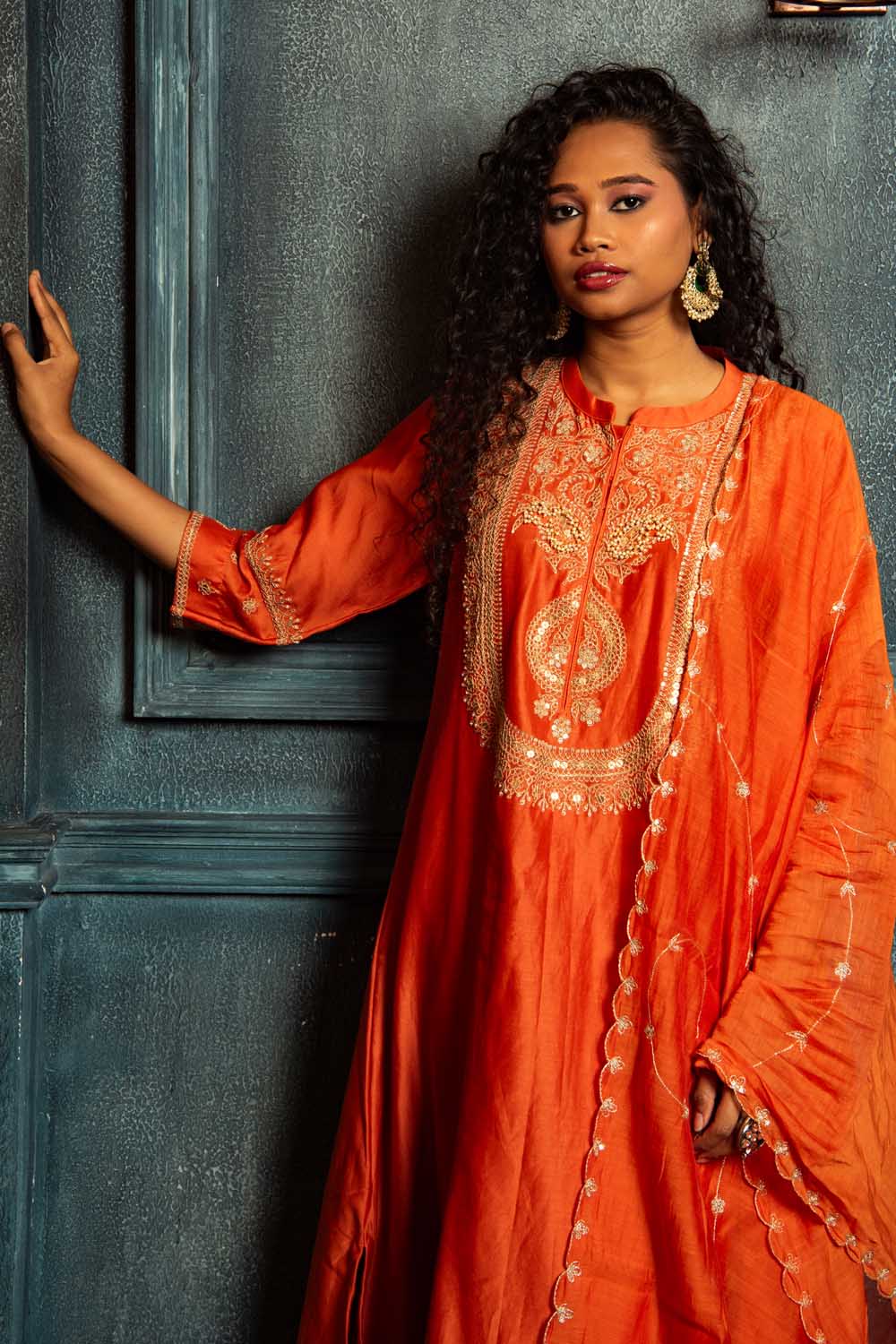 Festive Orange dori Kurta Set