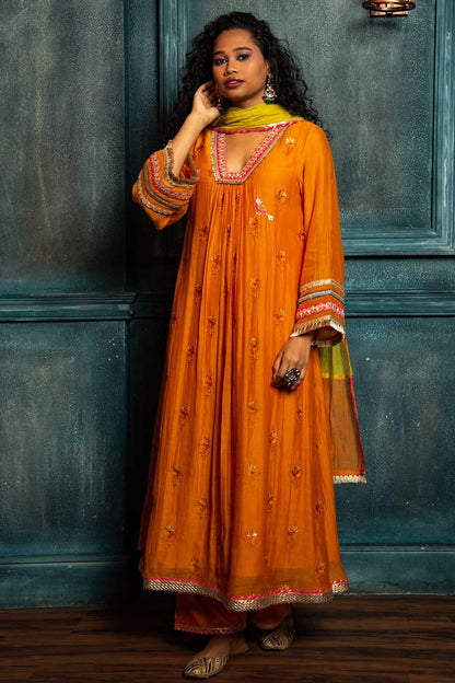 Golden Orange Festive Kurta Set