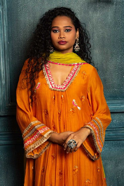 Golden Orange Festive Kurta Set