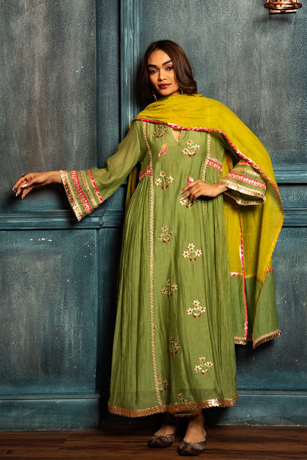 Olive Green bird kurta Set