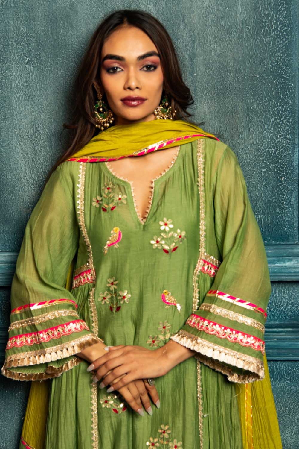Olive Green bird kurta Set