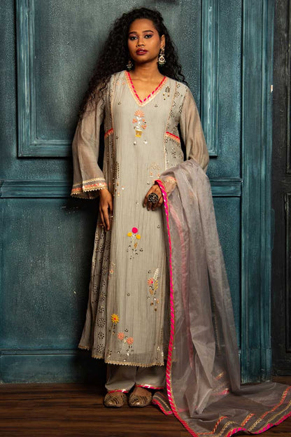 Grey Pearl Petal Rangrez Kurta Set