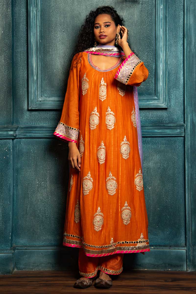 Royal Orange dori boota Kurta Set