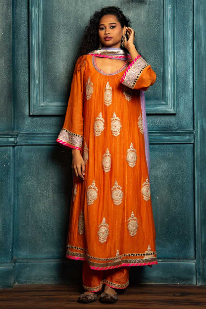 Royal Orange dori boota Kurta Set