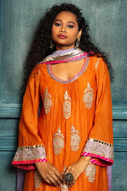 Royal Orange dori boota Kurta Set