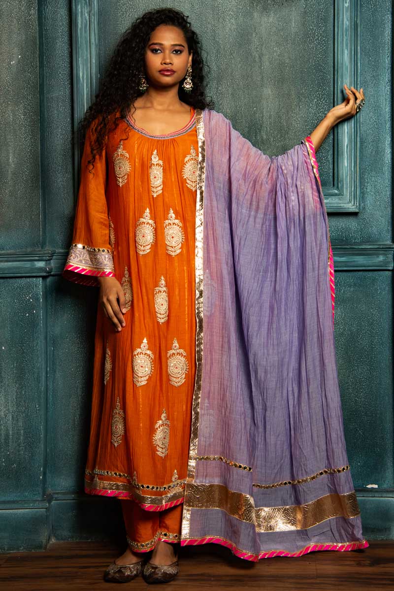 Royal Orange dori boota Kurta Set