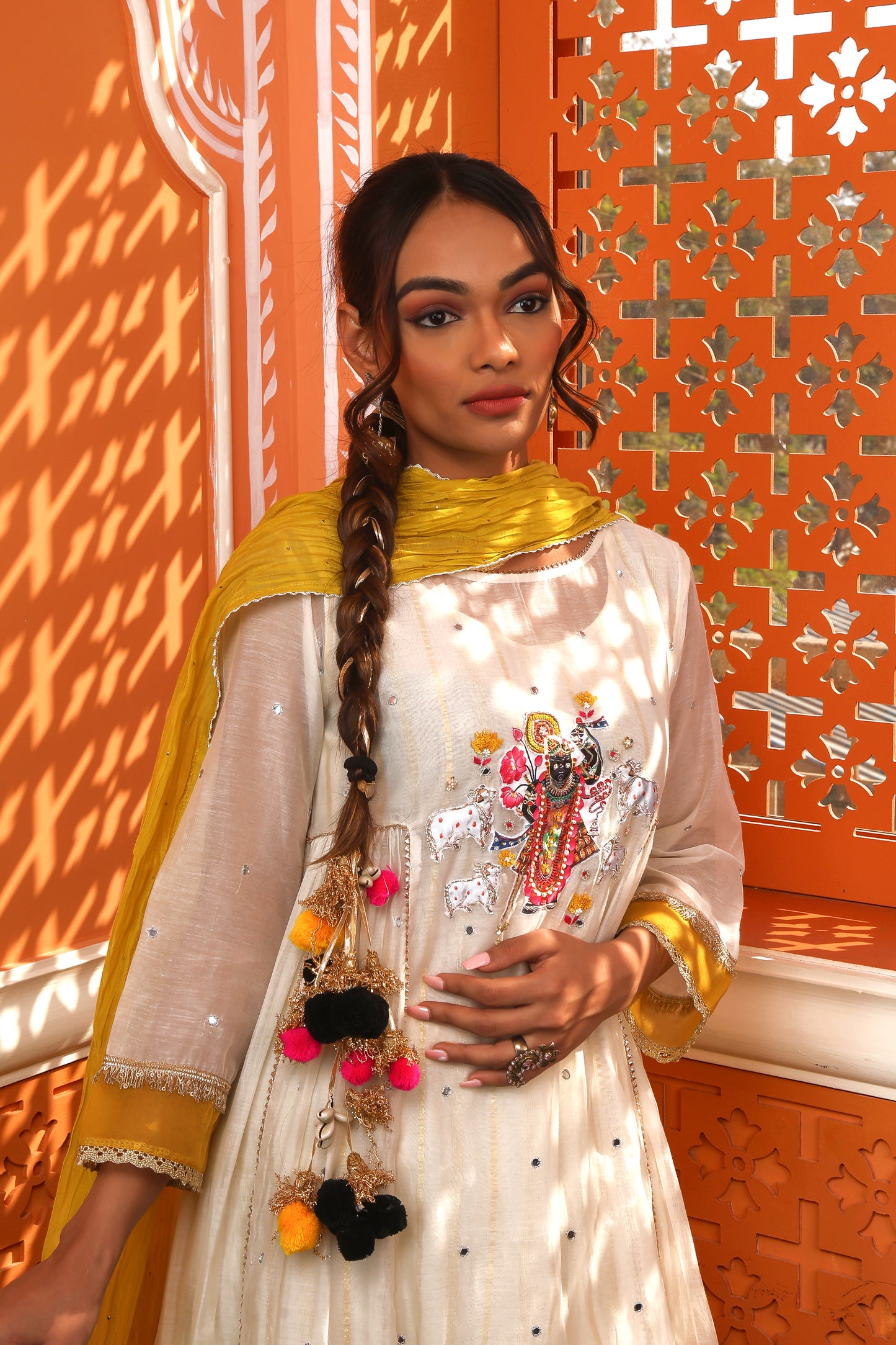 Off White Shreenathji Anarkali Set
