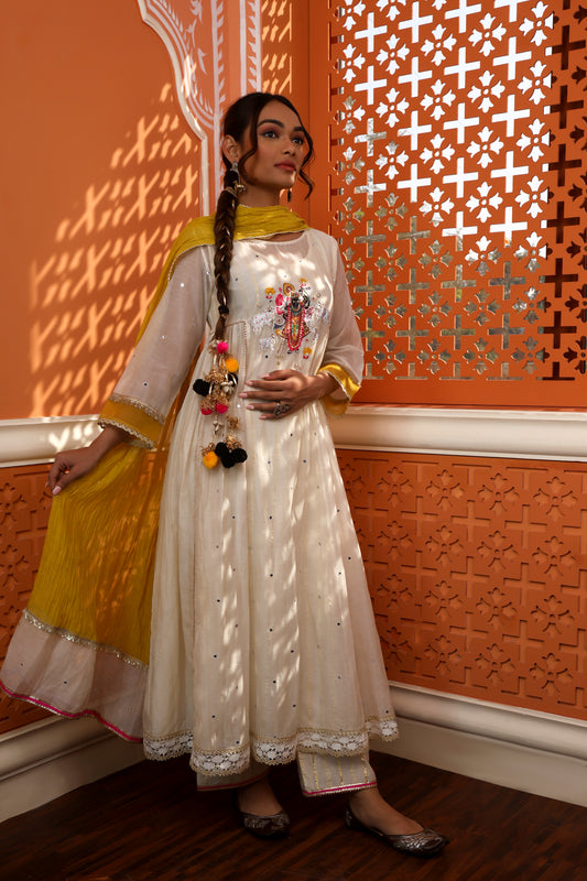 Off White Shreenathji Anarkali Set