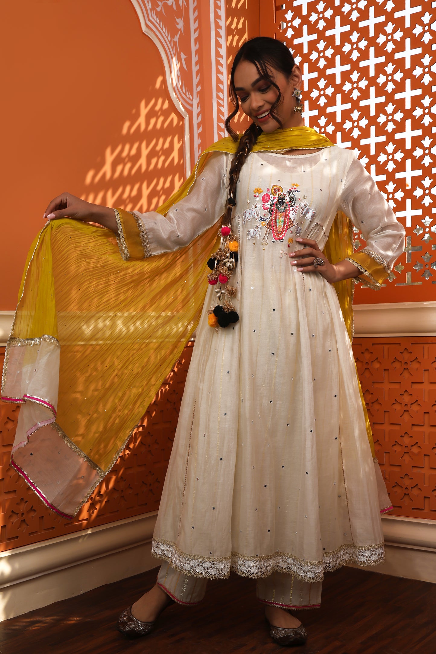 Off White Shreenathji Anarkali Set