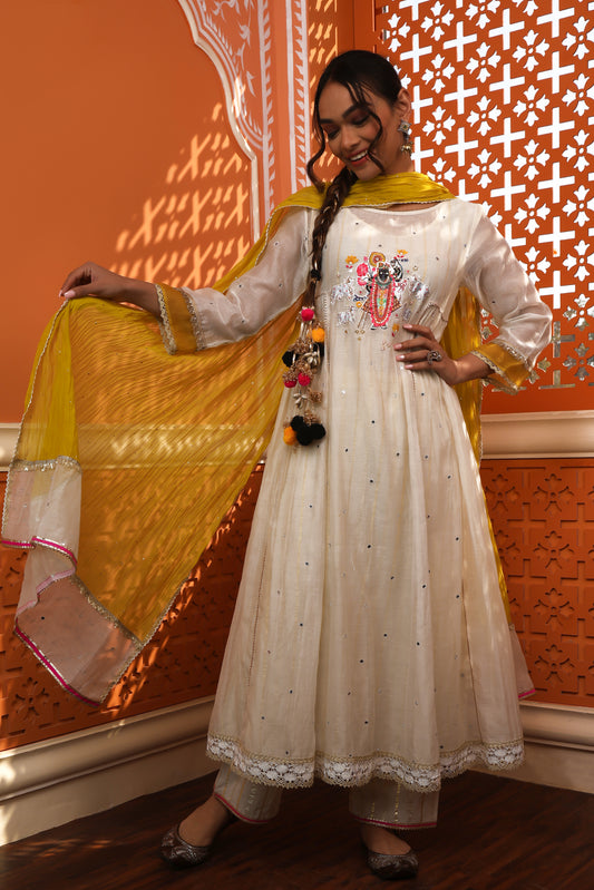 Off White Shreenathji Anarkali Set